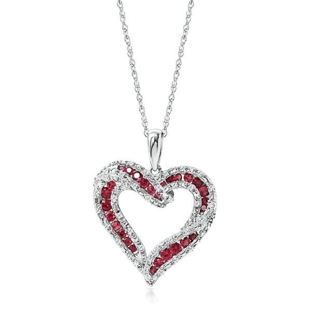 BRAND NEW RUBY & WHITE SAPPHIRE HEART PENDANT